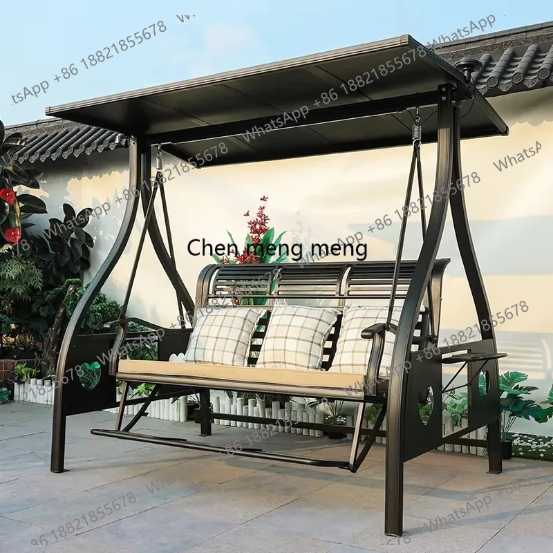 

Outdoor Porch Three Seat Patio Swings with Hardtop Metal Stand High Backrest Garden Swing Chair for Outside Terrace Customized