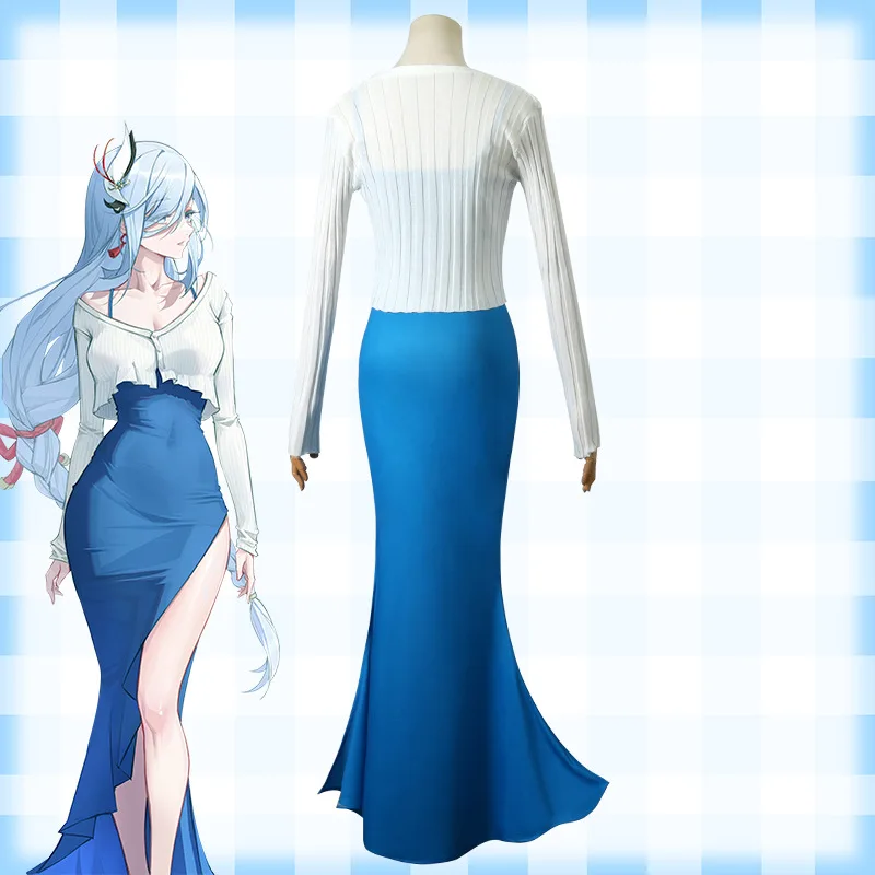 Genshin Impact Shenhe-vestido de juego de rol de anime, traje informal, Vestido con tirantes, cárdigan de punto