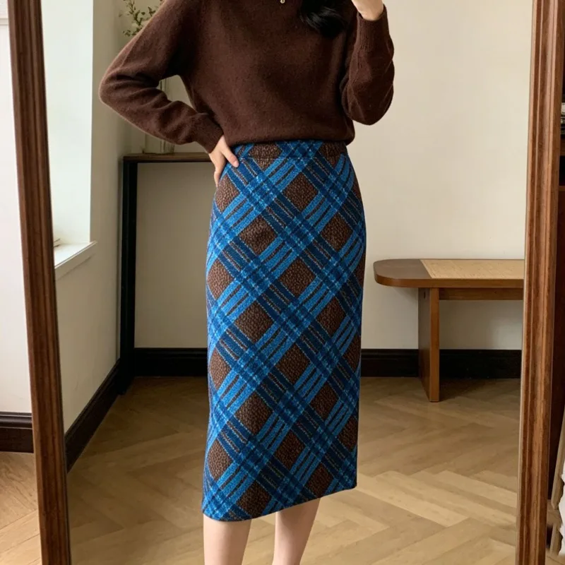 Miyake Pleated 2026 Color Block Plaid Skirt Women's Elegant Commuter High Elasticity Retro Skirt Summer New Straight Skirt Pleat