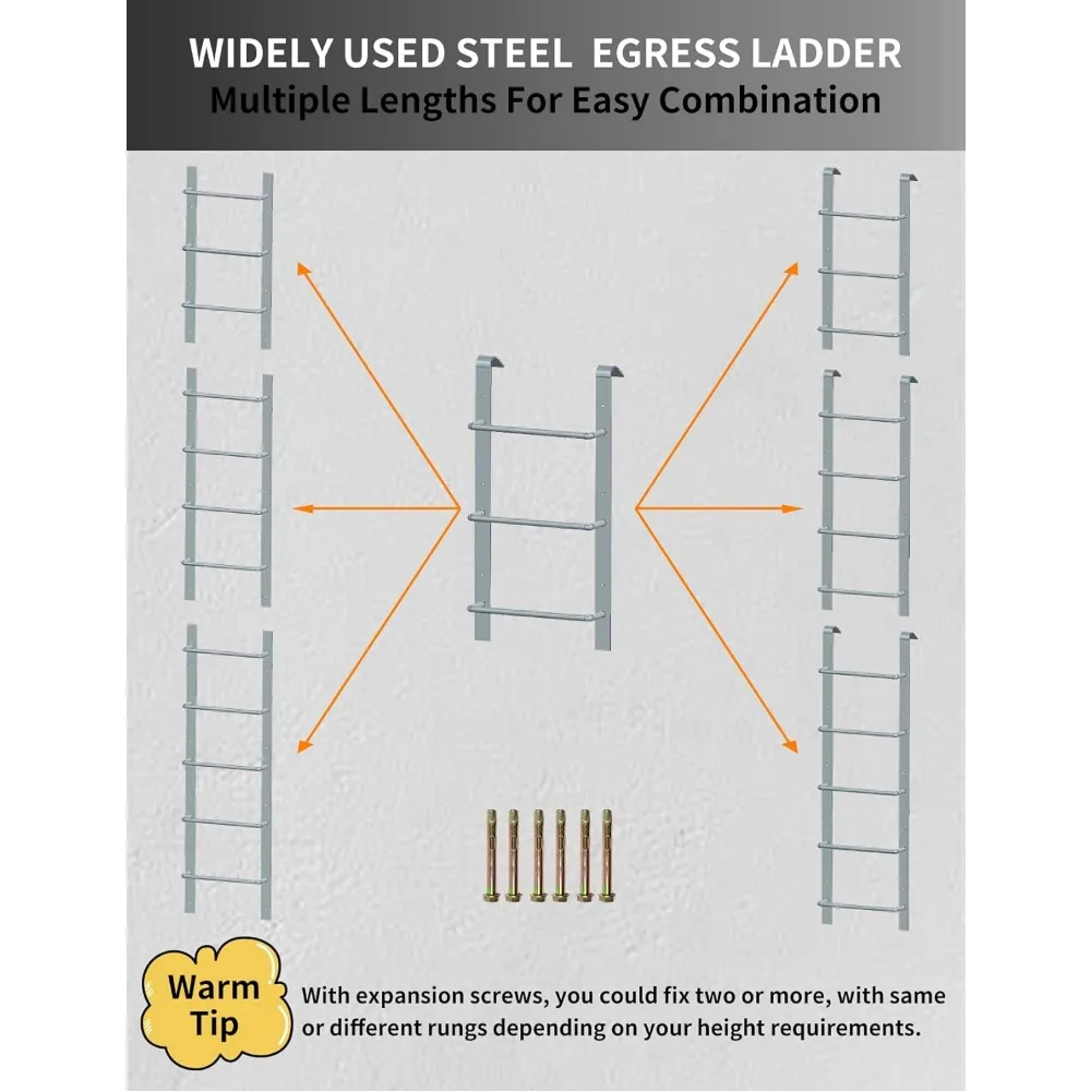 سلم فولاذي عالي التحمل للهروب في حالات الطوارئ في الطابق السفلي، سلم جيد النافذة ذو 3 عيون، أمان من الحرائق في المنزل، 34.2 لتر × 17.9 وات