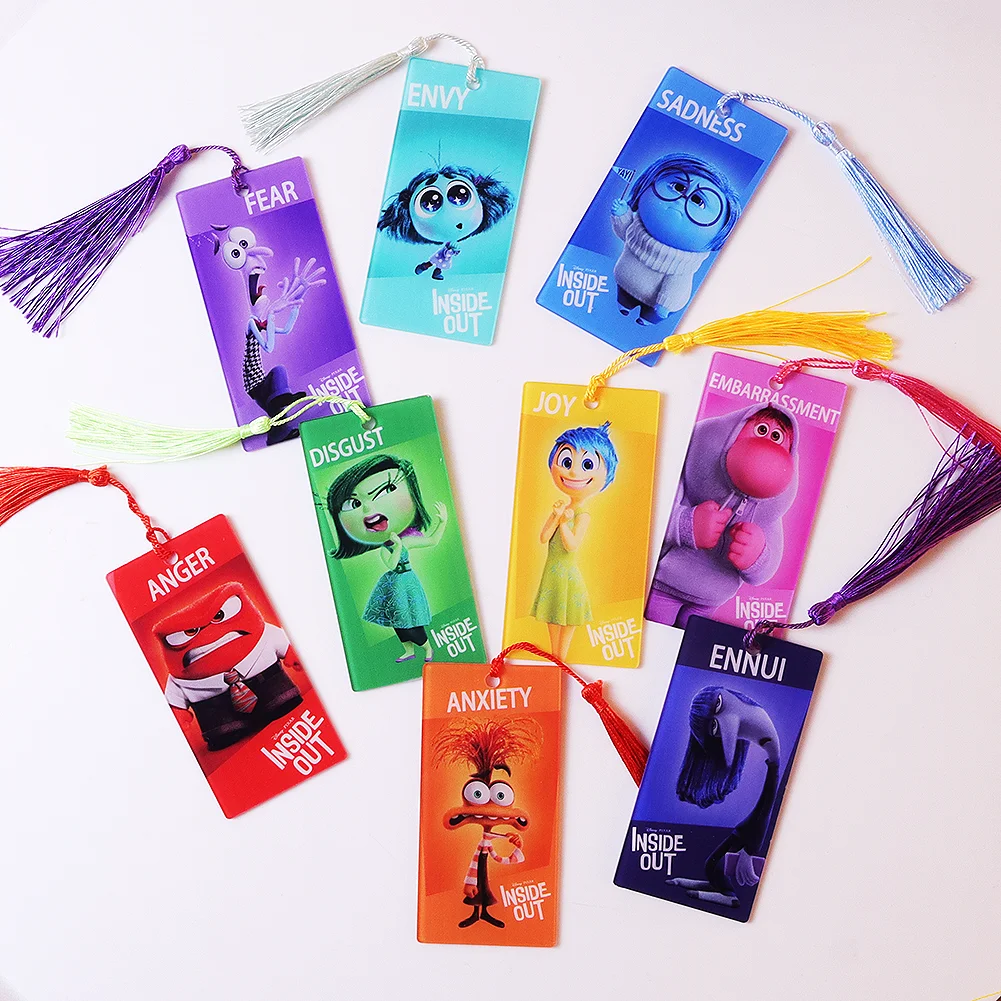 Disney Cartoon Acrylic Bookmark with Tassel, Inside Out, Book Lover Gift, Reader, 10cm