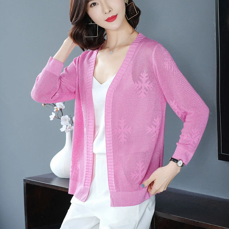 New Knit Sunscreen Shirts Summer Long Sleeve Knitwear Cardigan Korean Casual Loose Tops Hook Flower Shawl Air Conditioning Coat