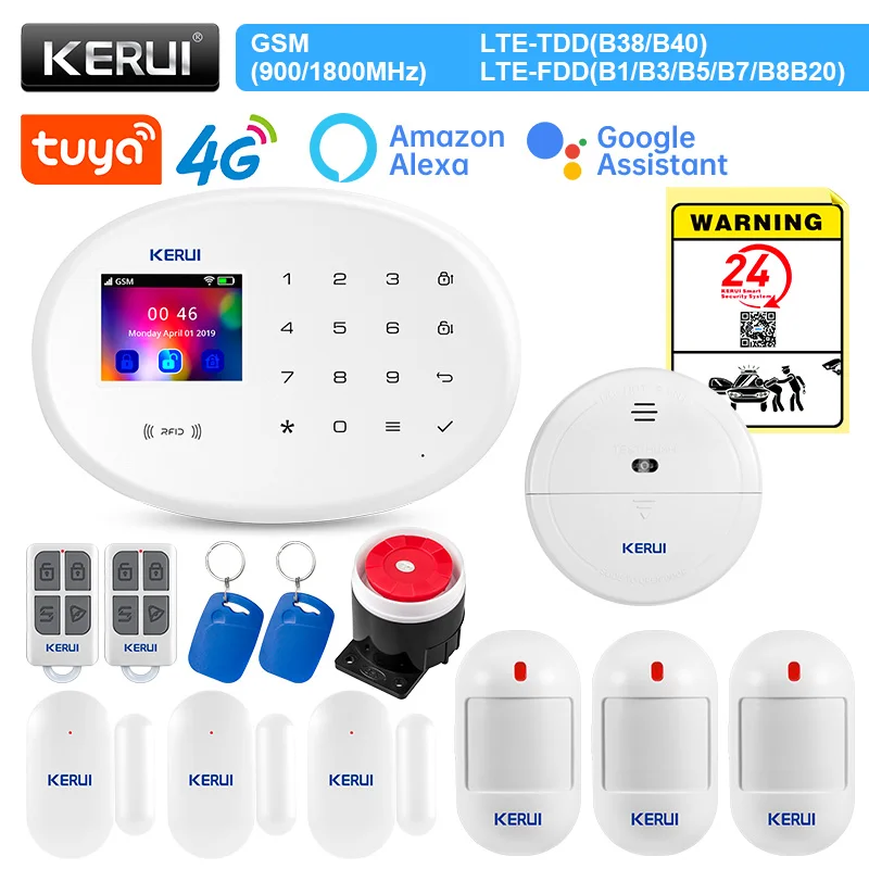 kerui tuya sistema de alarme inteligente w204 4g wifi gsm seguranca domestica detector de movimento sensor de porta trabalhar com alexa 01