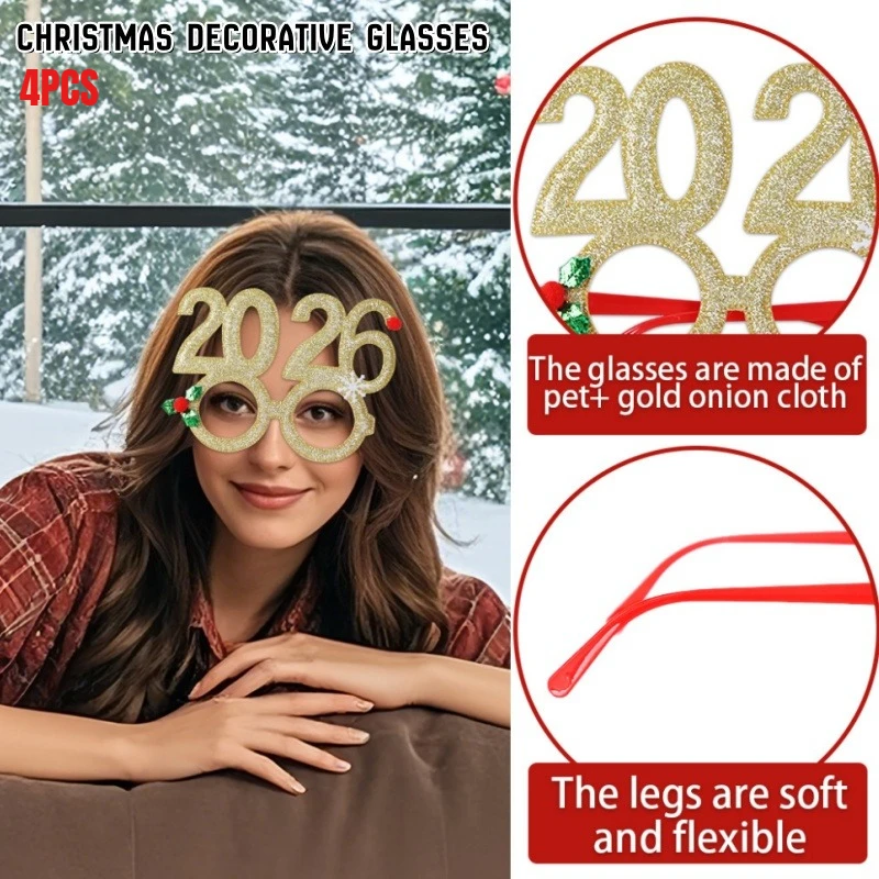 

4PCS 2026 Digital Creative Christmas Decorative Glasses Adult and Children's Photo Props Party Gatherings Eyeglasses