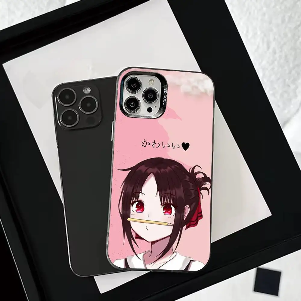 حافظة هاتف Kaguya s-sama لهاتف iPhone 16,15,14,13,12,11,Mini,Pro,SE,MAX غطاء أبيض غير لامع مقاوم للصدمات