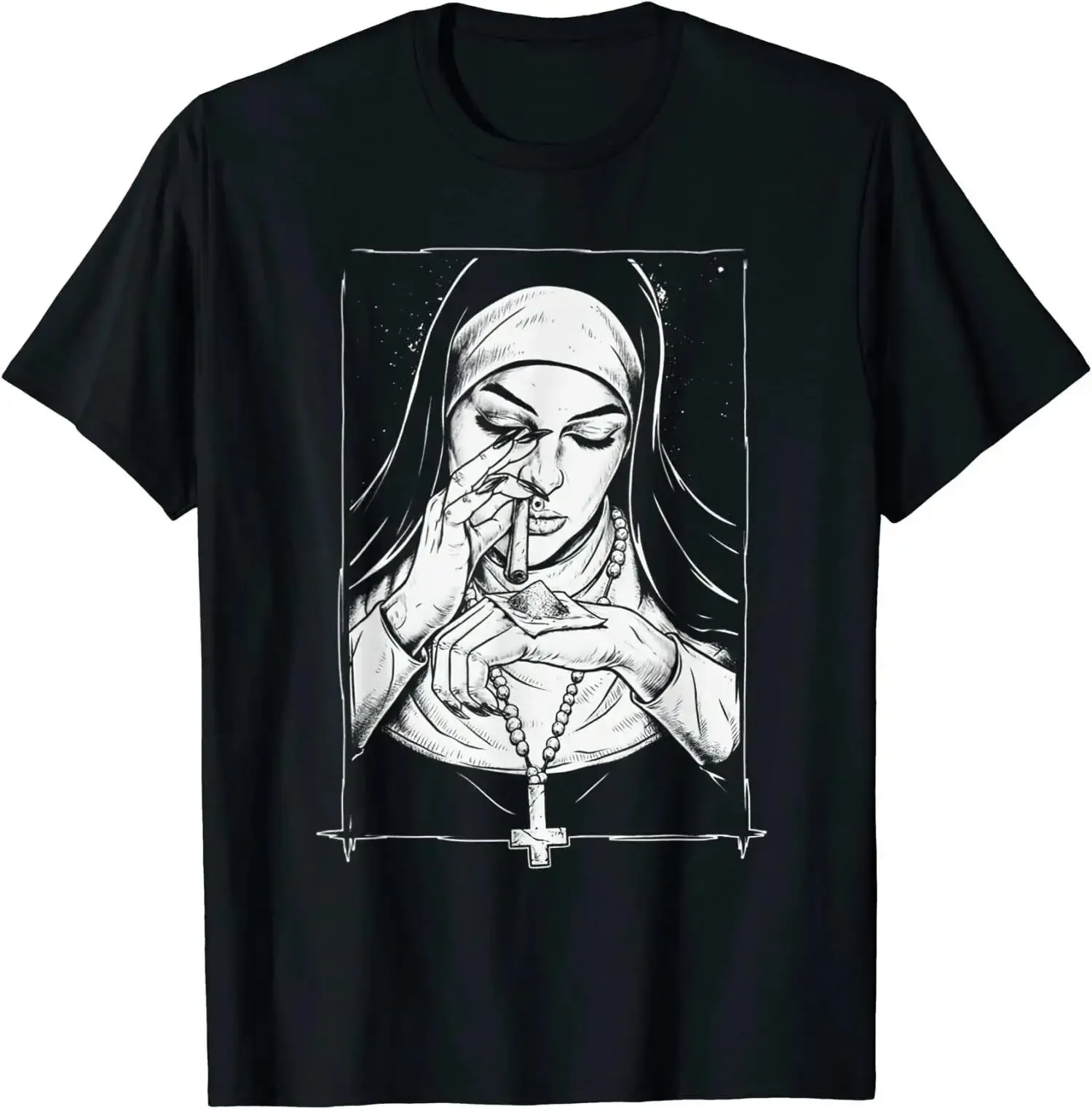 Vintage Devil Unholy Nun Graphic Print T Shirt Harajuku Fashion Casual Men Short Sleeve T Shirt Women