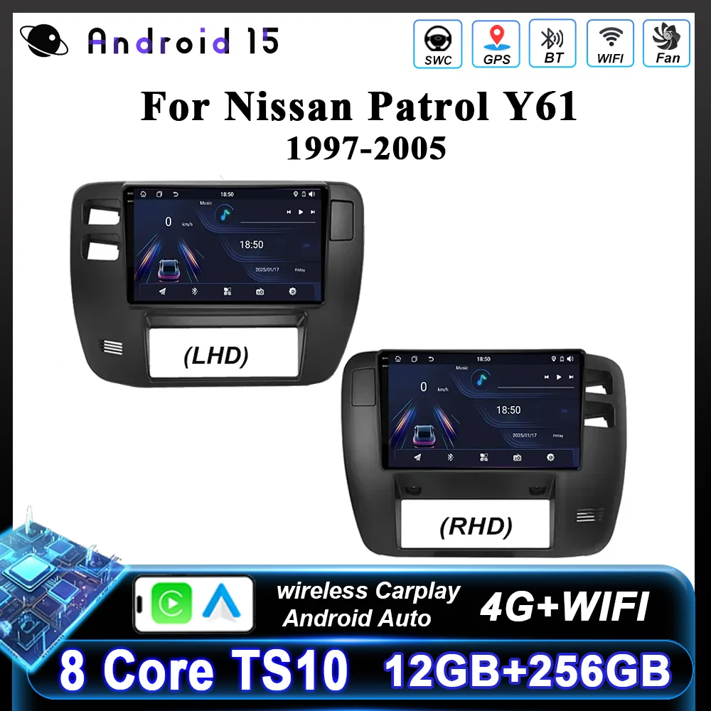 Android 15 Radio Stereo Bluetooth For Nissan Patrol Y61 1997-2005 Auto Multimedia Player GPS Navigation High-Performance CPU 4G
