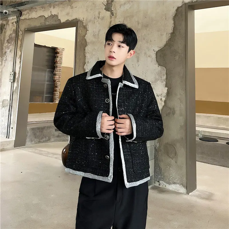 WTHT Fashion Men's Sequin Striped Contrast Color Coat Trendy Single-breasted Turn Down Collar Jackets Male 2026 Summer 2A2872