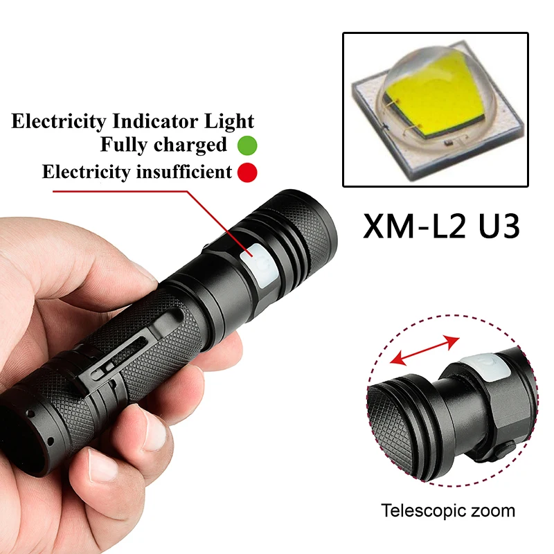 Litwod XM-L2 U3 Micro USB Rechargeable LED Flashlight Zoomable 5 Modes switch Aluminum Lanterna Lamp Bulb Fishing Camping Torchs