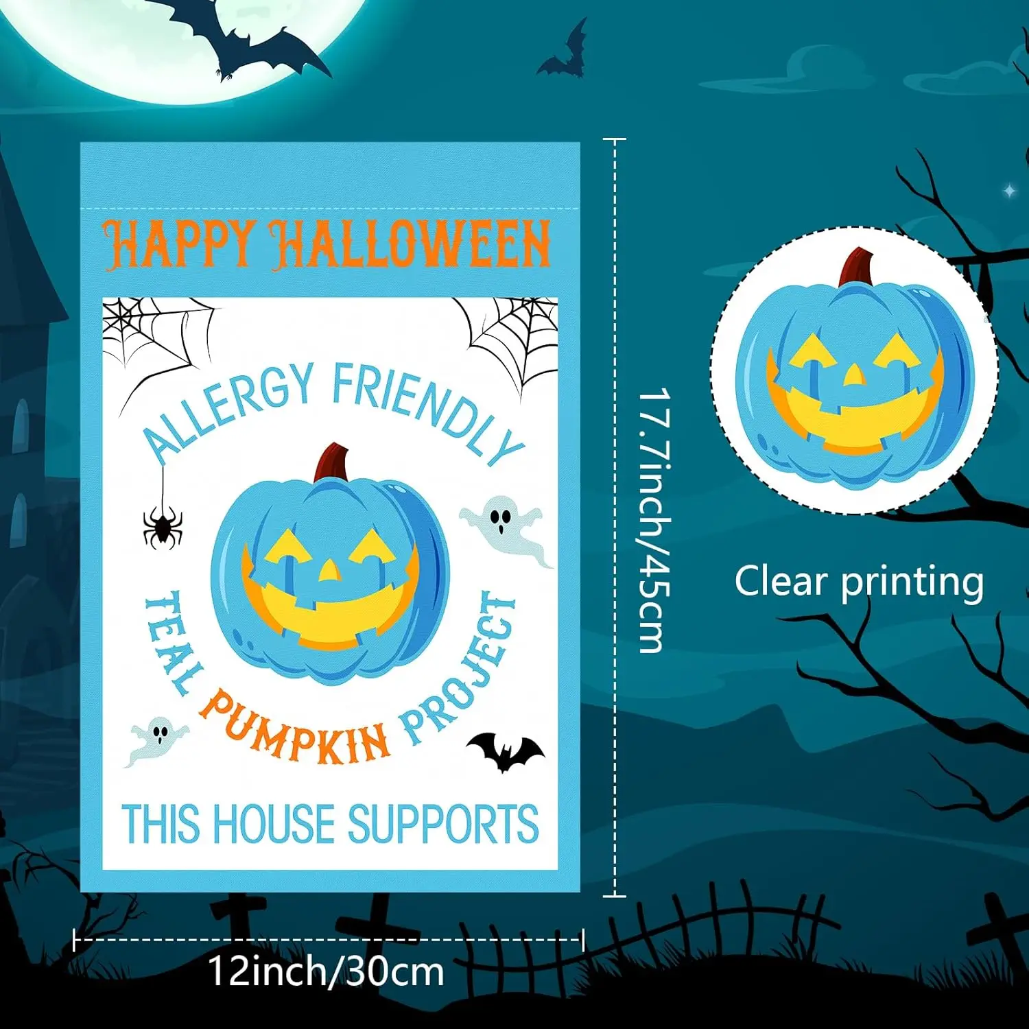 Teal Pumpkin Project Flag - This House Supports An Allergy Friendly Halloween Garden Flag for Outside Double Sided Vertical  GGO