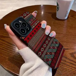 Vintage Burlap Pattern Phone Case For iPhone 14 13 12 11 Pro Max X XR XS 7 8Plus Colorrful Camera Protection Silicone Cover Case