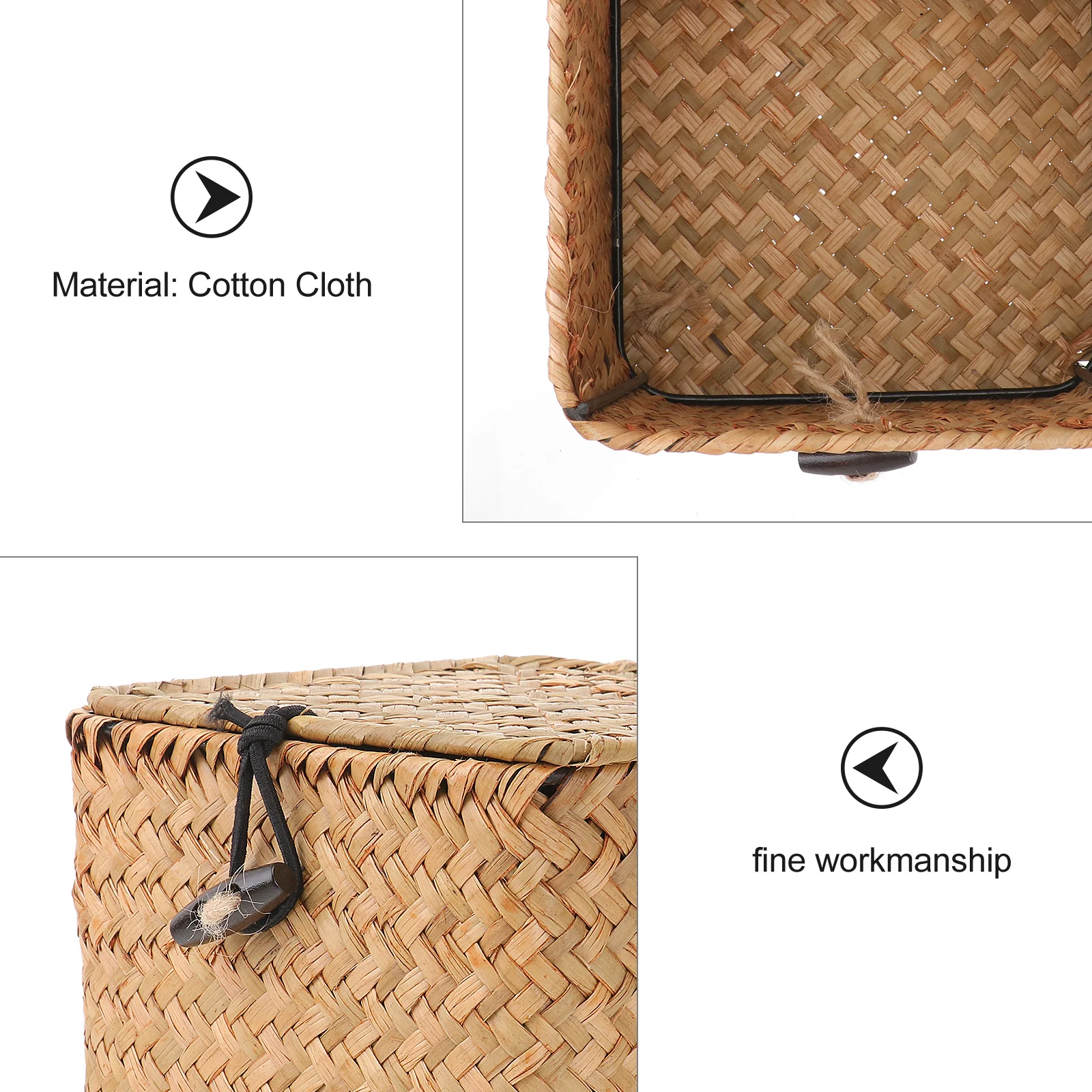 

Orange Small Wicker Box with Lid Square Crafted Seagrass Storage for Sundries Necklace Earrings Bracelets Decorative Home