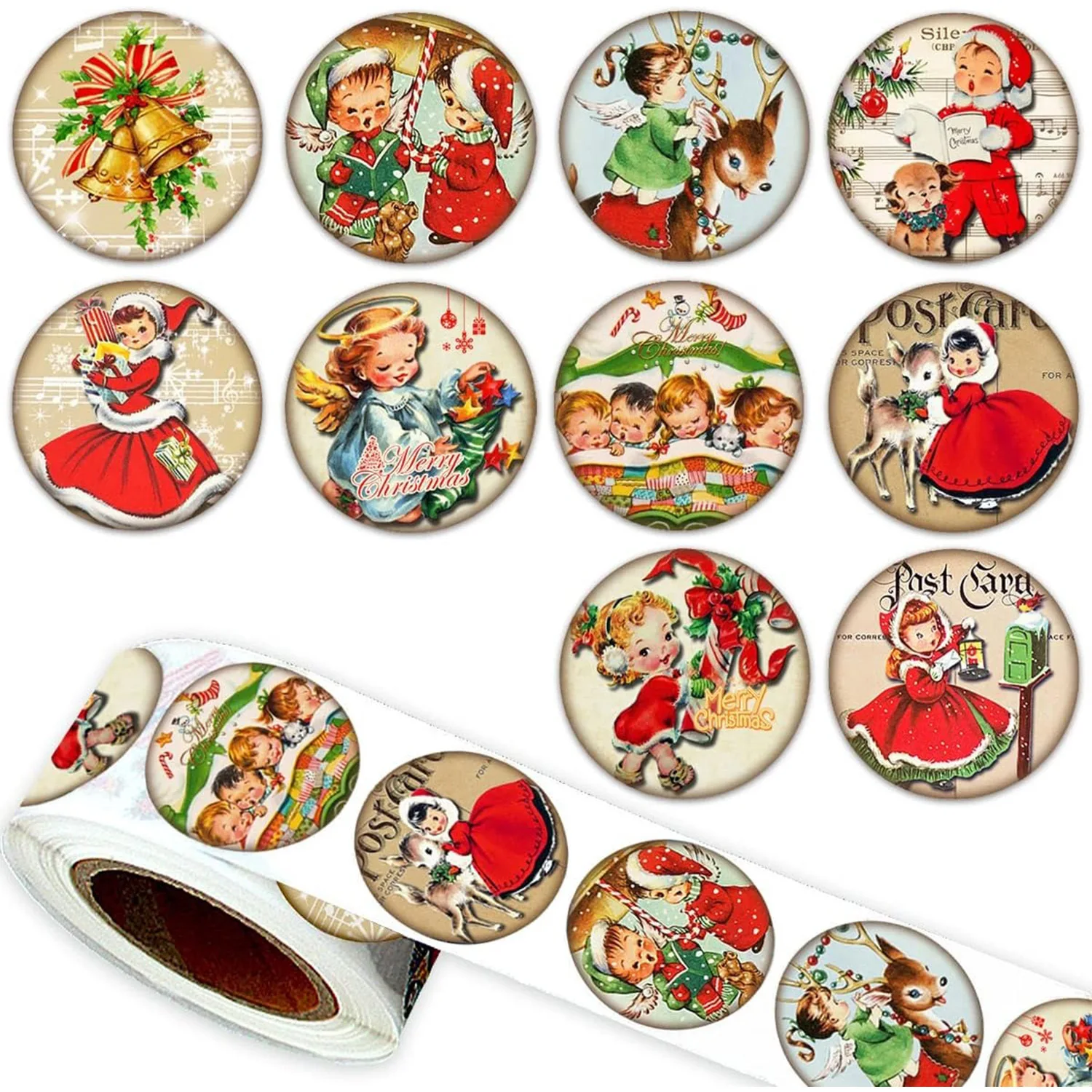 500 Stück Frohe-Weihnachts-Aufkleber, 2,5 cm, runde Weihnachtsetiketten, Aufkleber für Kinder, Geschenk, Backpaket, Umschlag, Schreibwaren, Dekoration