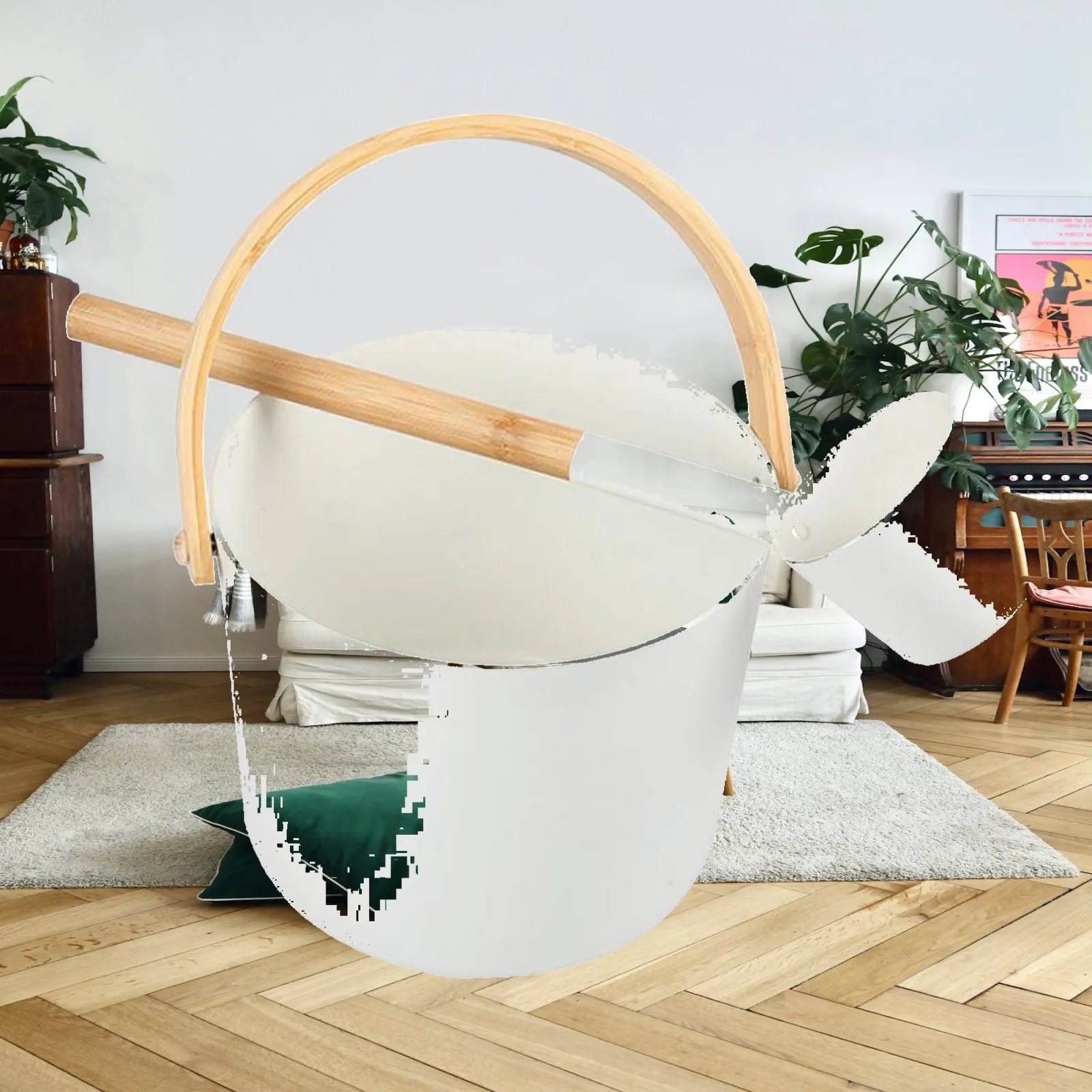 Sauna Accessories Barrel Matching Ladle 5L Aluminum Bucket with Wooden Handle for Home Sauna Portable Use