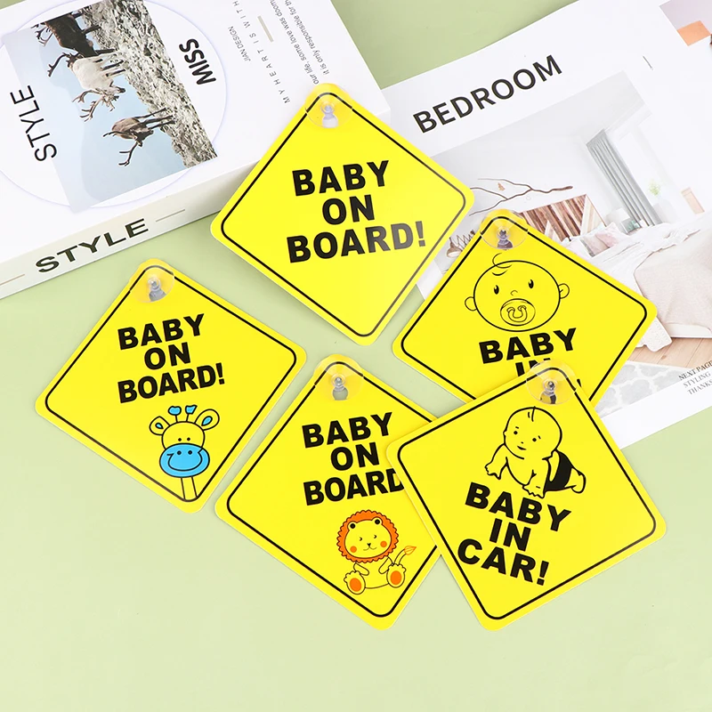 New Baby On Board Safety Car Window Suction Cup Yellow Warning Sign Driving Car Stickers - view 4