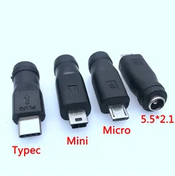 1PCS 5V DC 5,5*2,1mm Power Jack USB 3,1 Typ C USB-C Typ-c 5,5mm * 2,1mm Mini USB & Micro USB DC Power Stecker Adapter