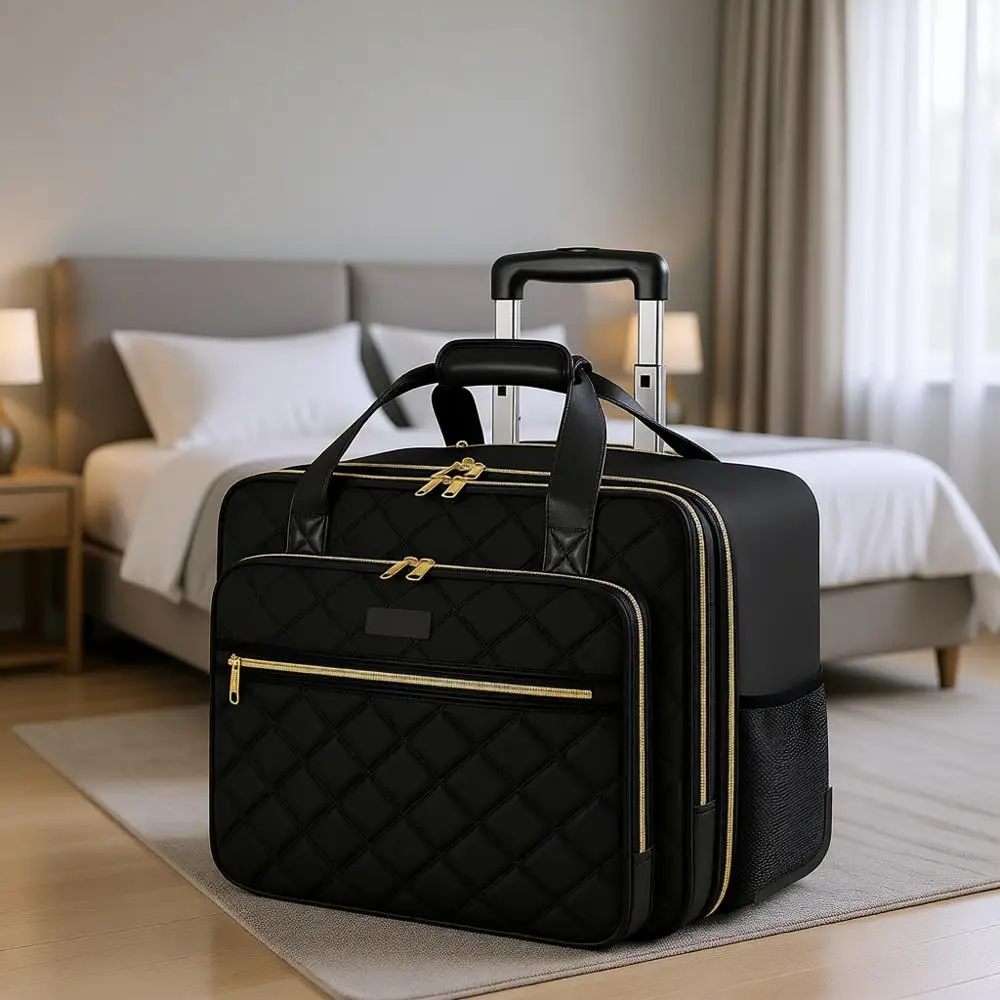 

Большая сумка-чемодан на колесах для ноутбука 18 дюймов, для женщин, для работы, путешествий и учебы, черная