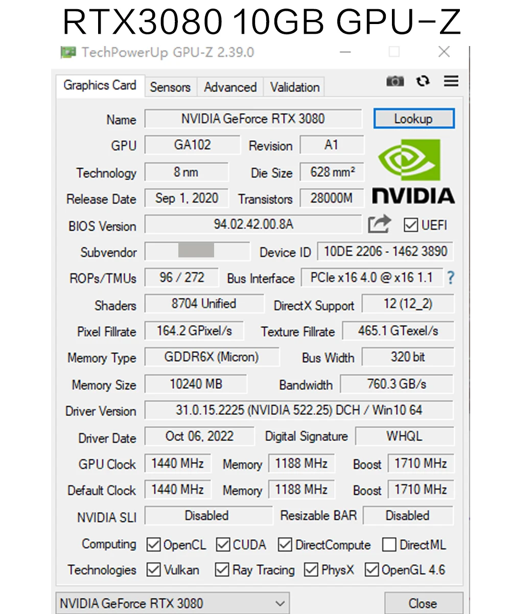 Sheli 51risc RTX3080 10グラム · ゲーム用グラフィックスカードGDDR6X 320Bit 8Pin + 8Pin 1440-1710mhz directx 12ビデオカードrtx 3080デスクトップpc