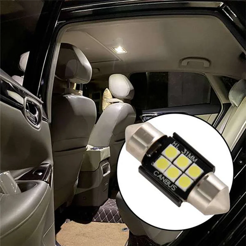 400 Lumens LED Bulbs for Interior Car Lights License Plate Dome Map Door Courtesy 31Mm Festoon De3175 6428 Xenon White