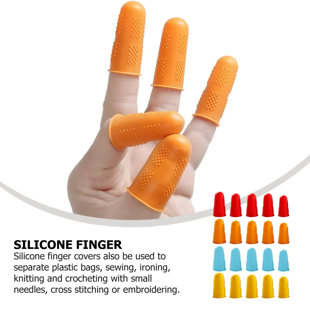 

20pcs Heat Resistant Finger Protectors Silicone Finger Tips Caps for Glue Ironing Sewing Knitting Cross Needle Work Multi