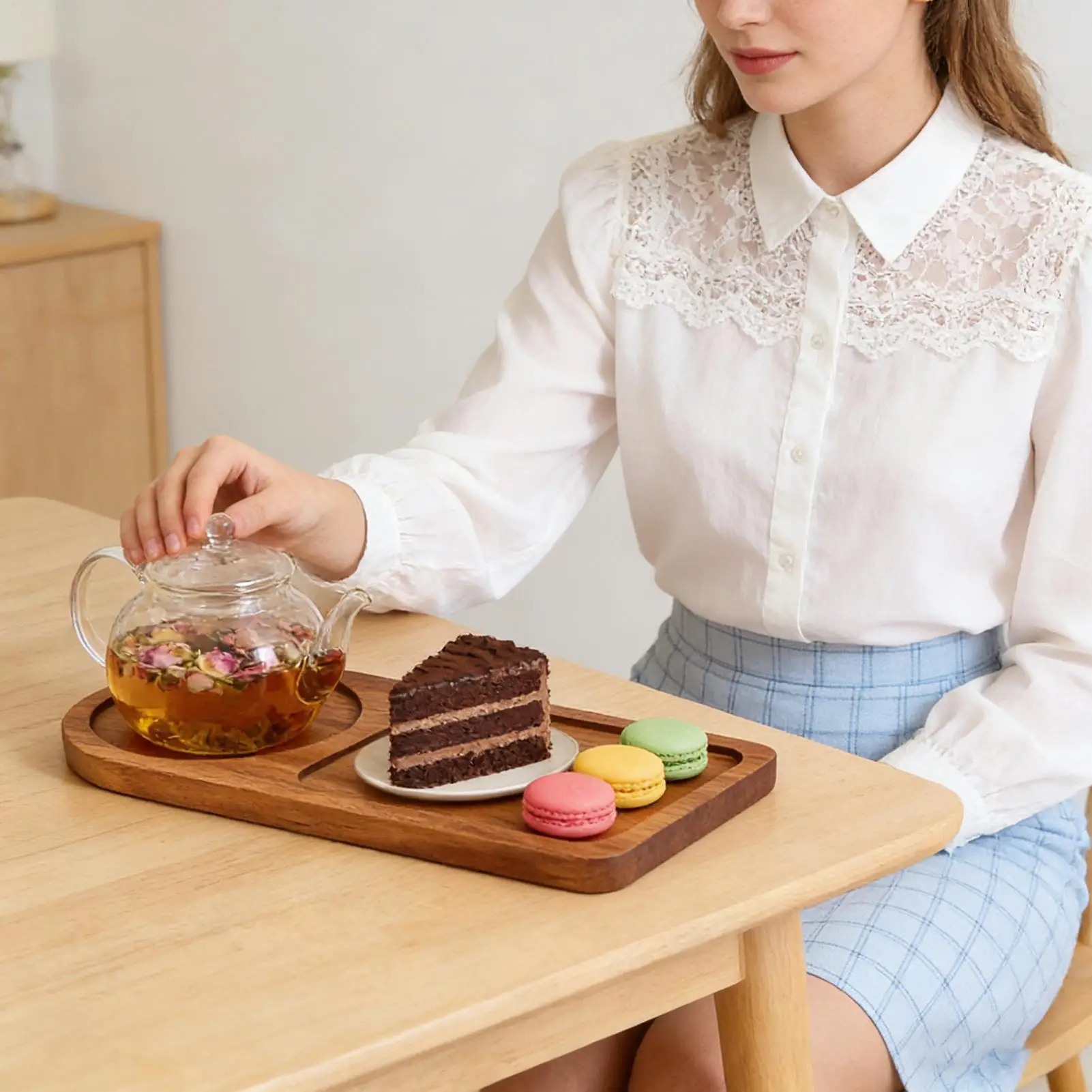 

Wood Serving Tray With Cup Holder Aesthetic Ottoman Tray Divided Serving Platters For Home Kitchen Living Room Farmhouse Food