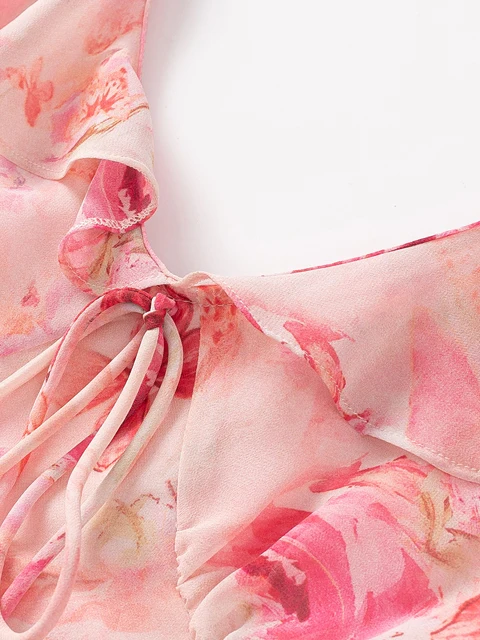 レトロ痩身プリント半袖 V ネックロングドレス女性の夏の休日のガウンハイウエスト A ラインスカートバブルスリーブドレス