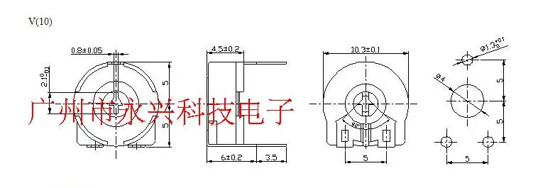 10PCS PT10 Precision Adjustable Potentiometer A203 A20K Horizontal Arrow Hole Diameter 10MM 3Pin