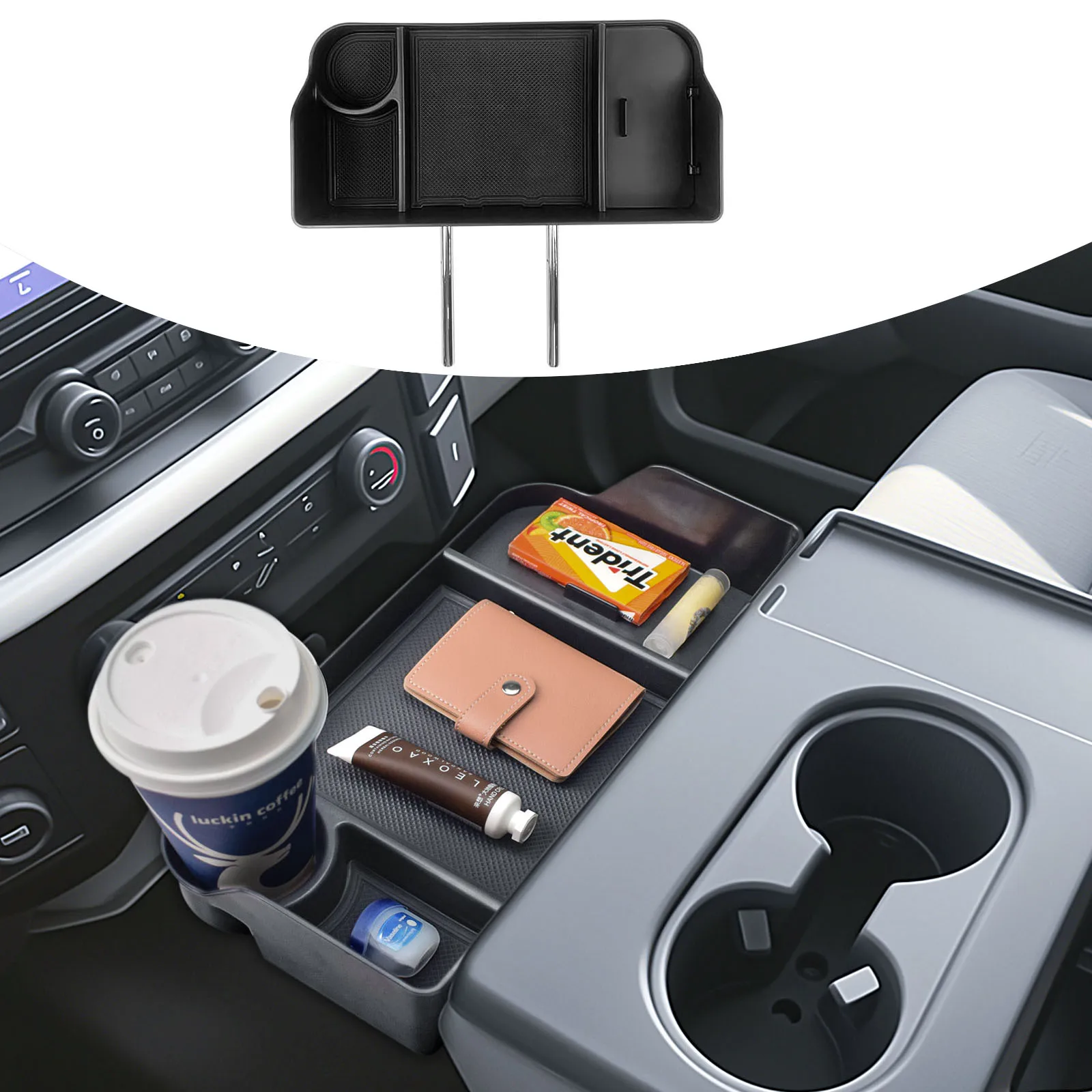 Front Center Seat Headrest Cup Holder Organizer for 2011-2023 2024 2025 Ford F150 F250 F350 F450 F550 F650 Armrest Accessories