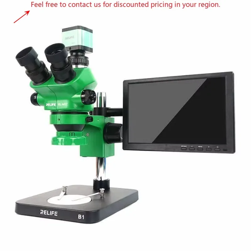 

RELIFE RL-M5T-B1 Trinocular Stereo Microscope+RL-033D Light Source+0.5CTV Adapter+MC1 4K HD Camera For Mobile Phone PCB Repair
