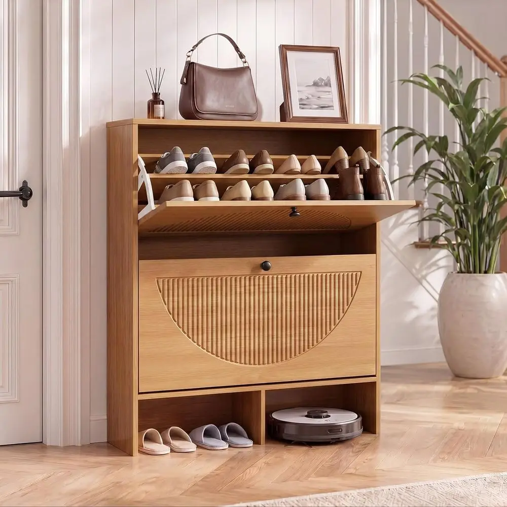Shoe Cabinet with 2 lip Ders, Narrow Shoe Cabinet Storage or Entryway, reestanding Shoe Organizer with Adjustable Shelves & Anti