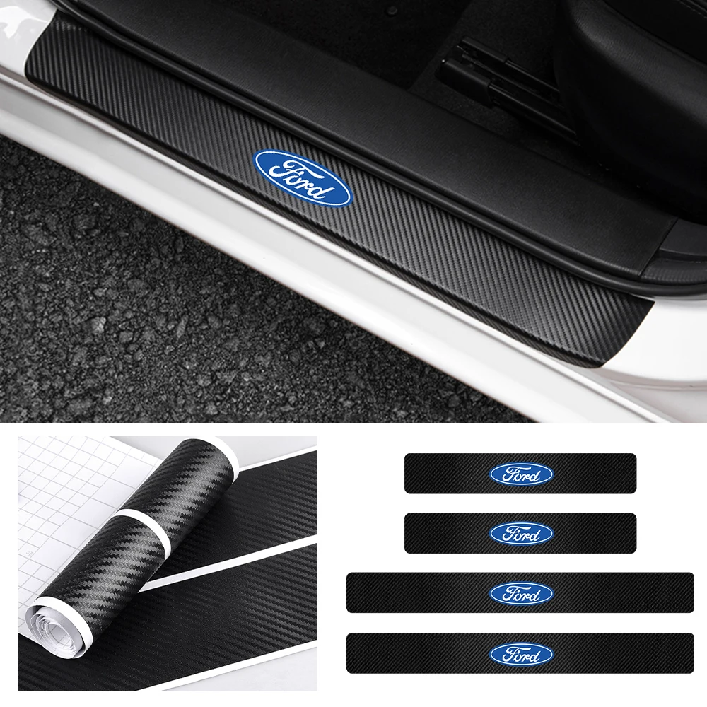 4 piezas de pegatinas protectoras para el umbral de la puerta del coche, cubierta central para Ford Focus 2 3 Mondeo Fiesta Fusion Ghia Ecosport Ranger Mondeo Mustang
