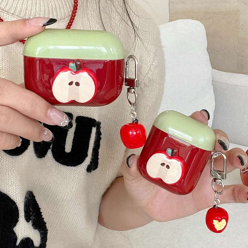 جراب حماية لطيف ناعم للصدمات لسماعات AirPods ، تفاحة حمراء ثلاثية الأبعاد ، ملحقات سماعة ، كوريا ، AirPods 1 ، 2 ، 3 Pro ، 3nd ، 2nd ، جديد ،