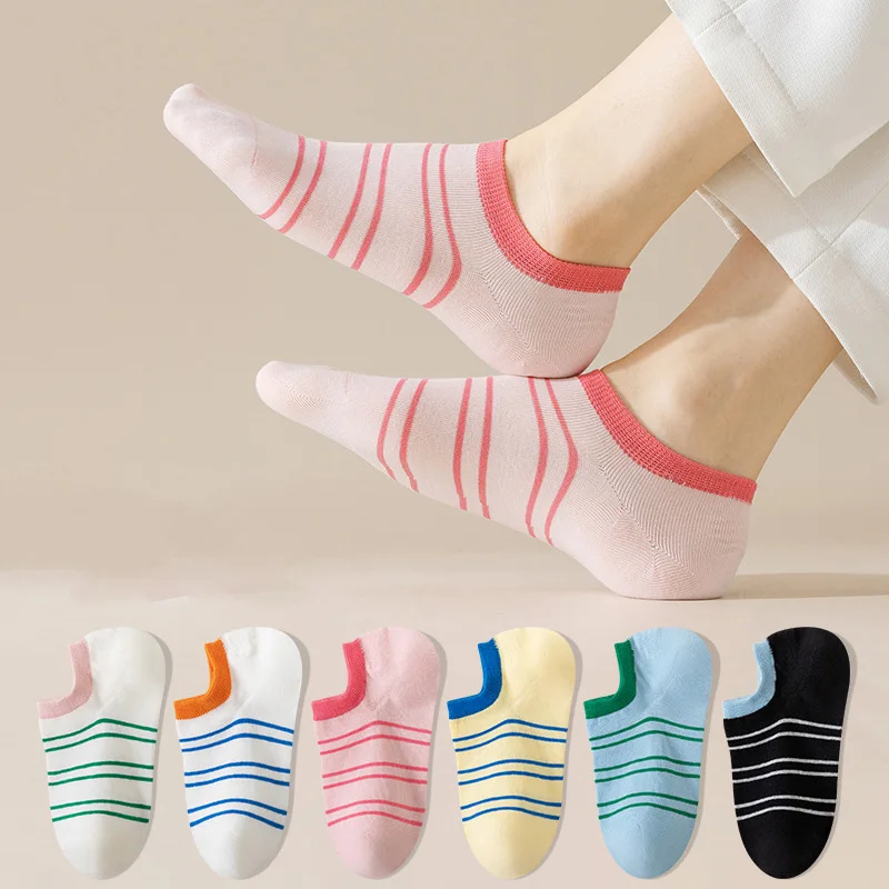 2 Paar Frauen Socken Frühling Sommer Streifen Baumwolle Frauen Boot Socken Casual Sportschuhe vielseitige flache Mund Socke unsichtbare Socken