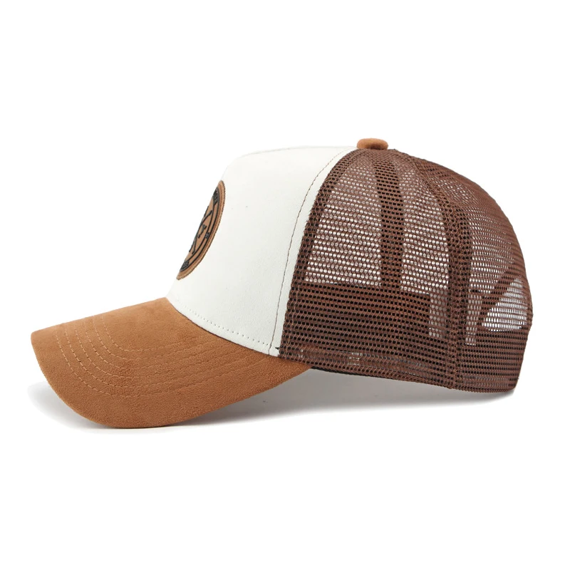 Unisex Summer Baseball Hat with Color Blocking Mesh Ventilation Embroidered Design and Polyester Neutral Grid Sport Duckbill Cap