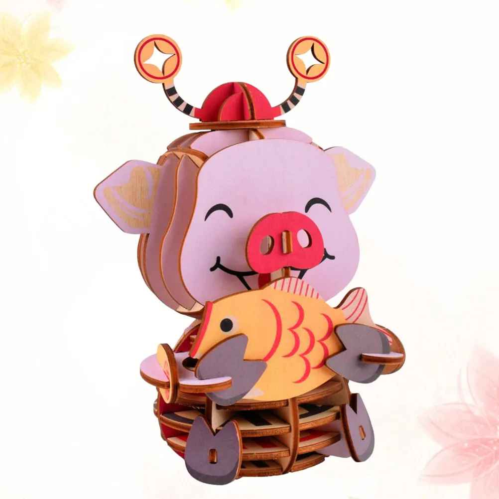 3D Wood Puzzle Kit DIY Three-Dimensional Assembly Jigsaw Pig Educational Simulation for Boys Children Wooden Puzzles for Kids