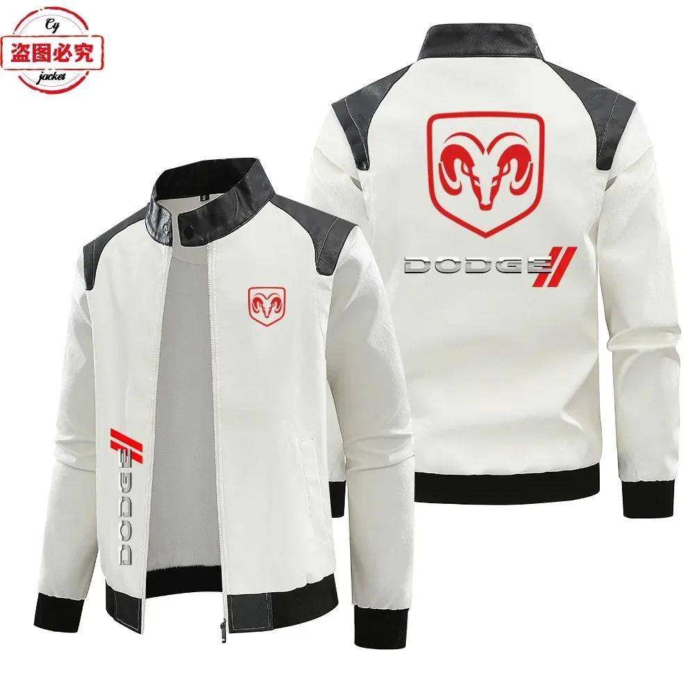 Dodge car logo retro washed pu contrasting color leather jacket windproof autumn and winter men's jacket racing suit