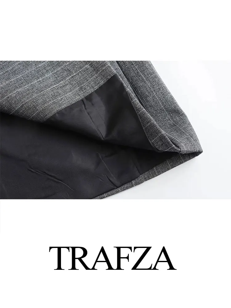 TRAFZA Spring 2 Piec Suits For Women V Neck Long Sleeves Single Breasted Blazer Coat + Folds Streetwear Women's Mini Skirt