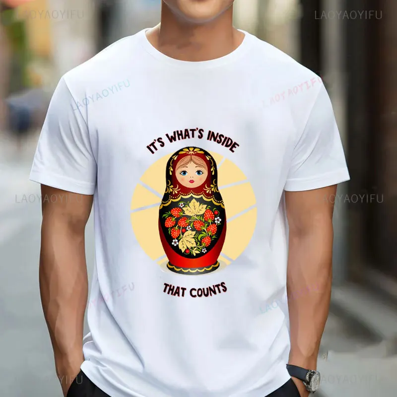 T-shirt en coton avec image de poupées russes pour femmes et hommes, chemises grises Matposhka, poupées gigognes drôles, Harajuku Y-Shir