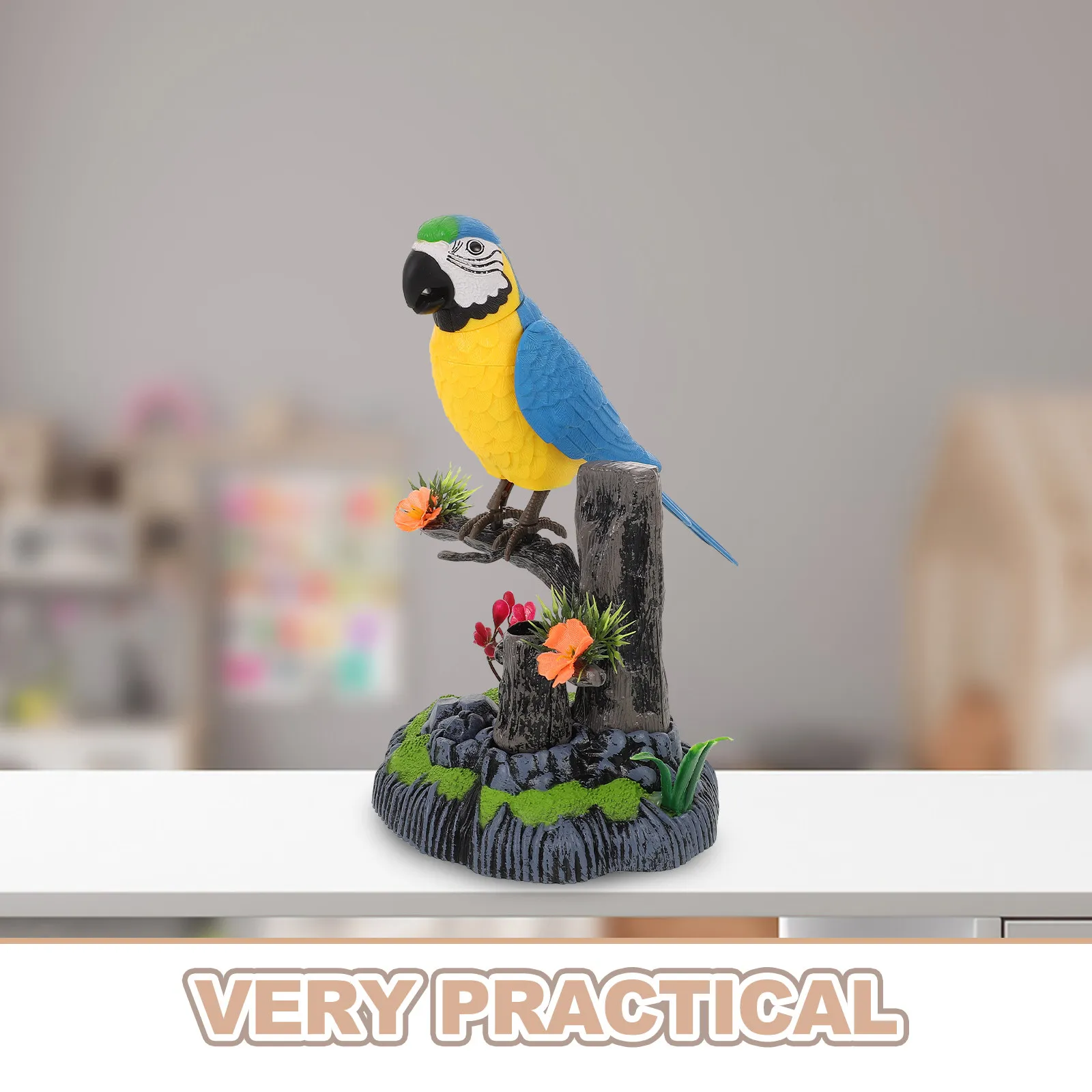 Realistic Electric Chirping Bird Cage Simulation Flapping Parrot Sounds Interactive Sensor Activated Bird for Home Decor