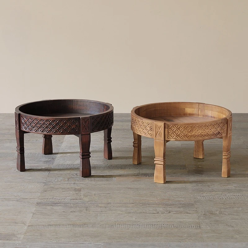 Solid wood coffee table, Japanese antique replica bay window tatami old wood relief tea table