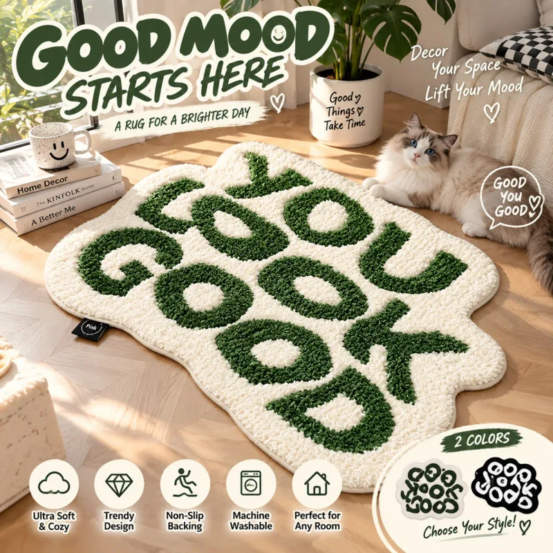 Ins Letter Non Slip Water Absorb Imitation Cashmere Style Home Decoration Indoor Carpet Floor Mat Bedside Bedroom Room Blanket