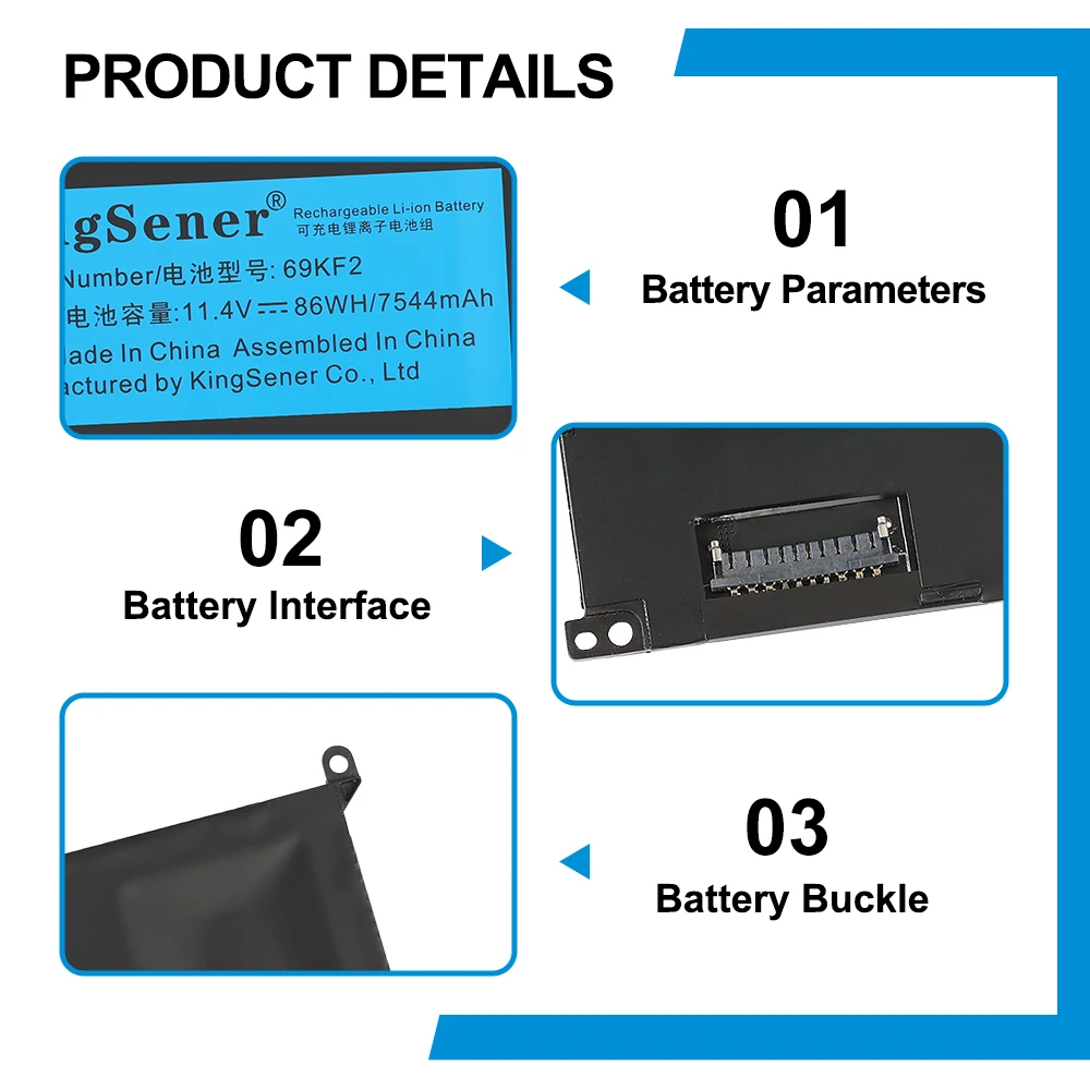 KingSener 69KF2 86WH 7544mAh Akku für DELL XPS 15 9500 9510 9520 9530 Precision 5550 5560 G15 5511 5520 5515 5521 G7 15 7500 – Detail 5
