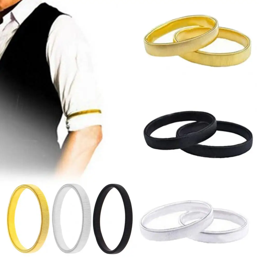 Arm Accessory Men's Elastic Alloy Armbands Exaggerated Style Sleeve Holders Anti-slip Garters for Long Sleeves Club Party