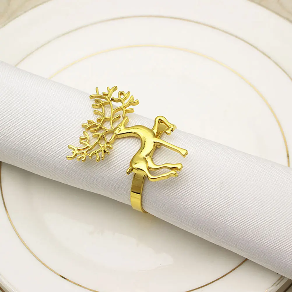 

12 Pcs Rings Christmas Elk Shape Napkin Rings Alloy Table Accessories Home Party Supplies Dining Room Decorations