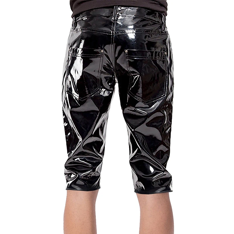 Mens Faux Leather PVC Shorts Pants Fitness Tights Gothic Nightclub Party Black Pants Streetwear Trousers PU Latex Clubwear 2XL