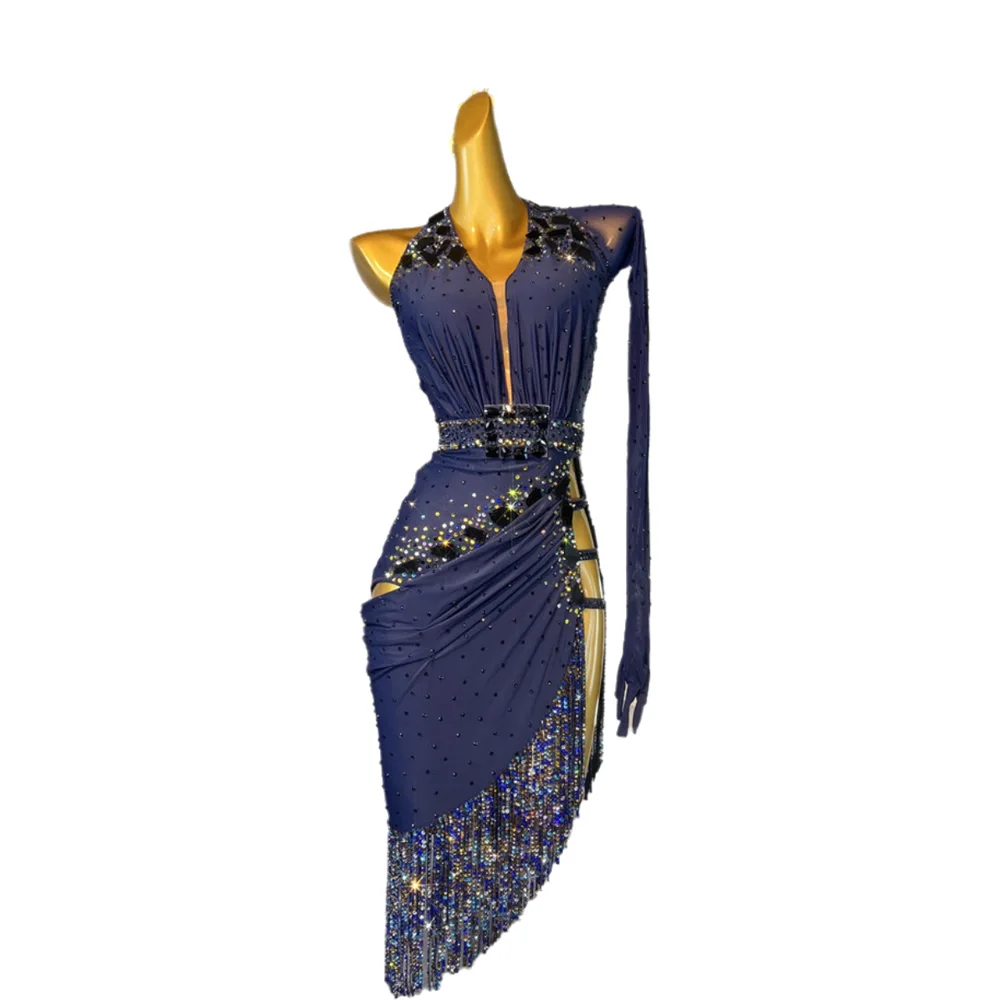 Latin Dancer, Adult And Children'S High-End Customized Backless Strap Leopard Print Dress Tango Samba AB Stone Performance Dress