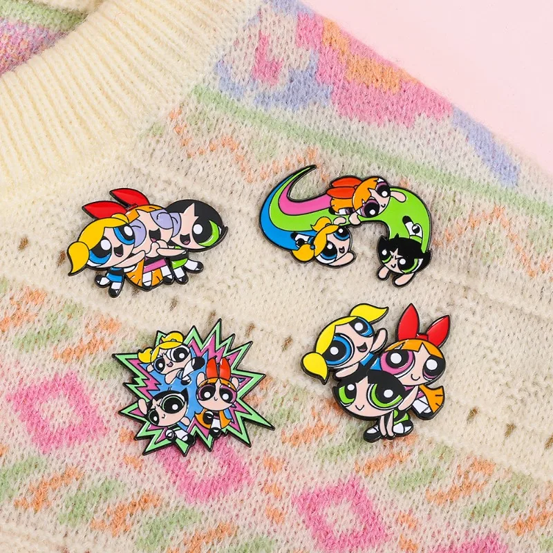 4pcs Set Funny Animation Brooch Blossom Bubbles Creativity Enamel Pin Backpack Clothing Metal Badge Accessories Gifts For Friend