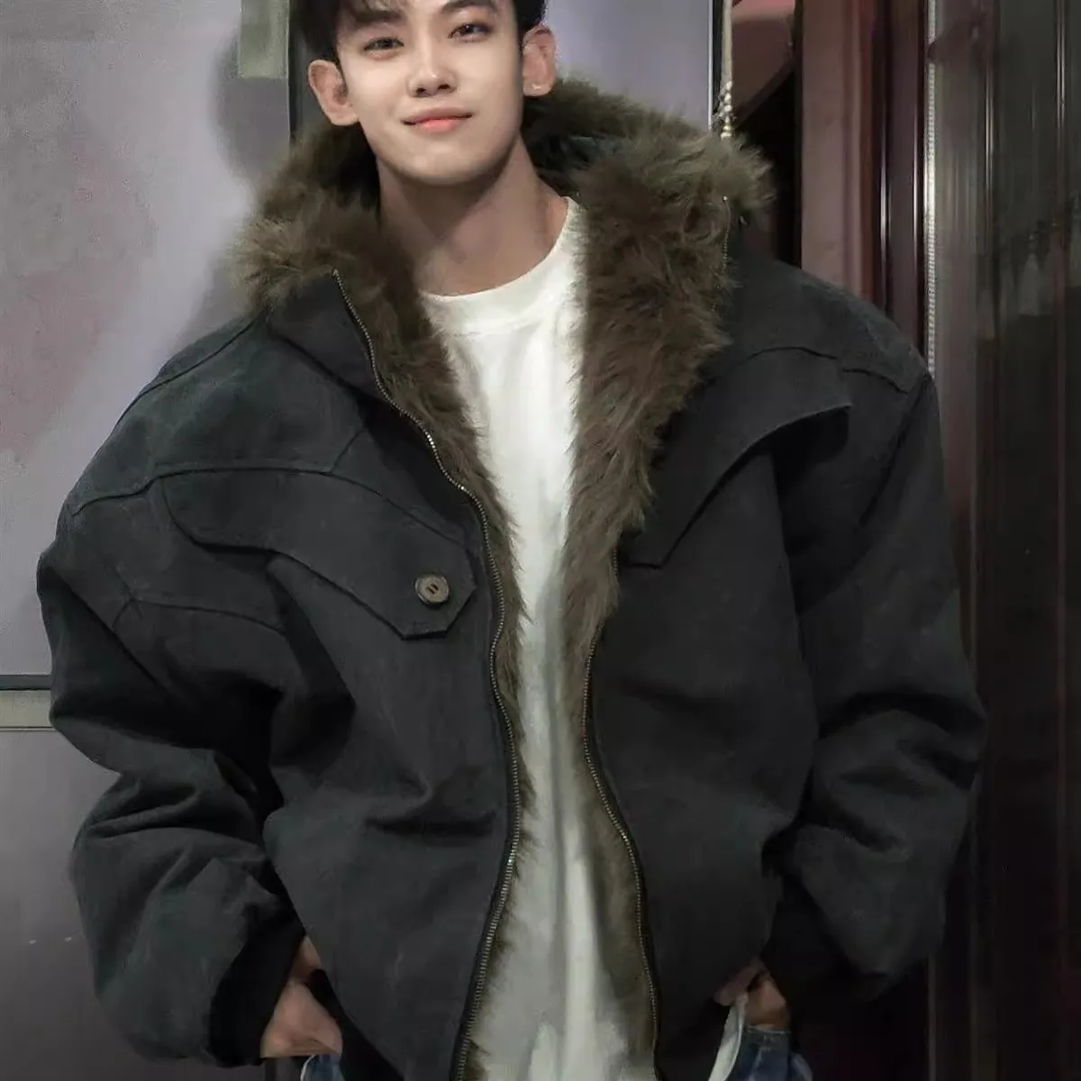 

Large Size Hooded Parka Jacket with Fur Collar Men's Women's Winter Warmth Anti-Cold Mountain Eagle Brand Cotton Clothing