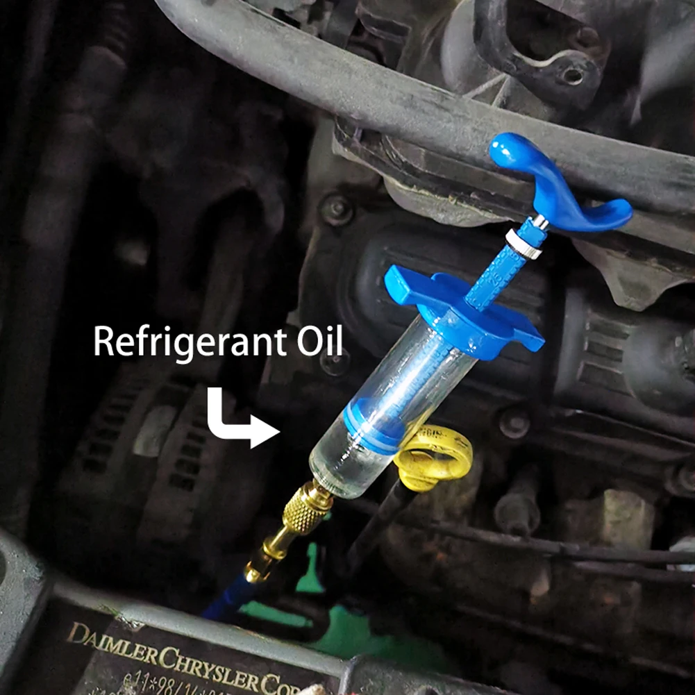 Air Conditioning Oil Injector 1Oz Refrigerant Fluid Filler Tube 1/4 SAE Oil Dye Coupler Adapter for Vehicle Home Air Conditioner