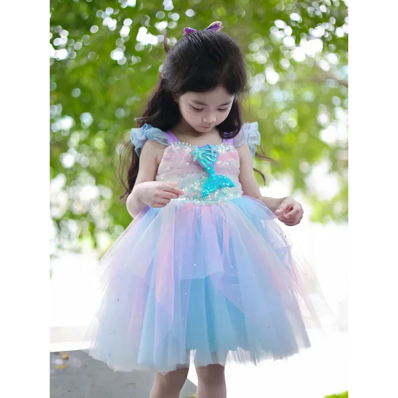 

Summer Elegant Fashion Girl Princess Mermaid Sleeveless Dress Halloween Disguised Kids Tulle Birthday Party Ball Gowns